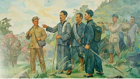 Bác Hồ về Pác Bó, Cao Bằng (28/1/1941). Tranh: Trịnh Phòng